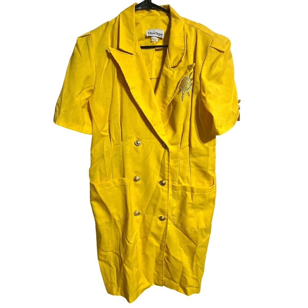 Ultra Dress New York Vintage Yellow Blazer Dress Sunburst Embroidery Gold Button